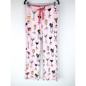 PJ Salvage Cocktail Print Lounge Pants Pink Martini Wine Bottoms NWT S Kitschy